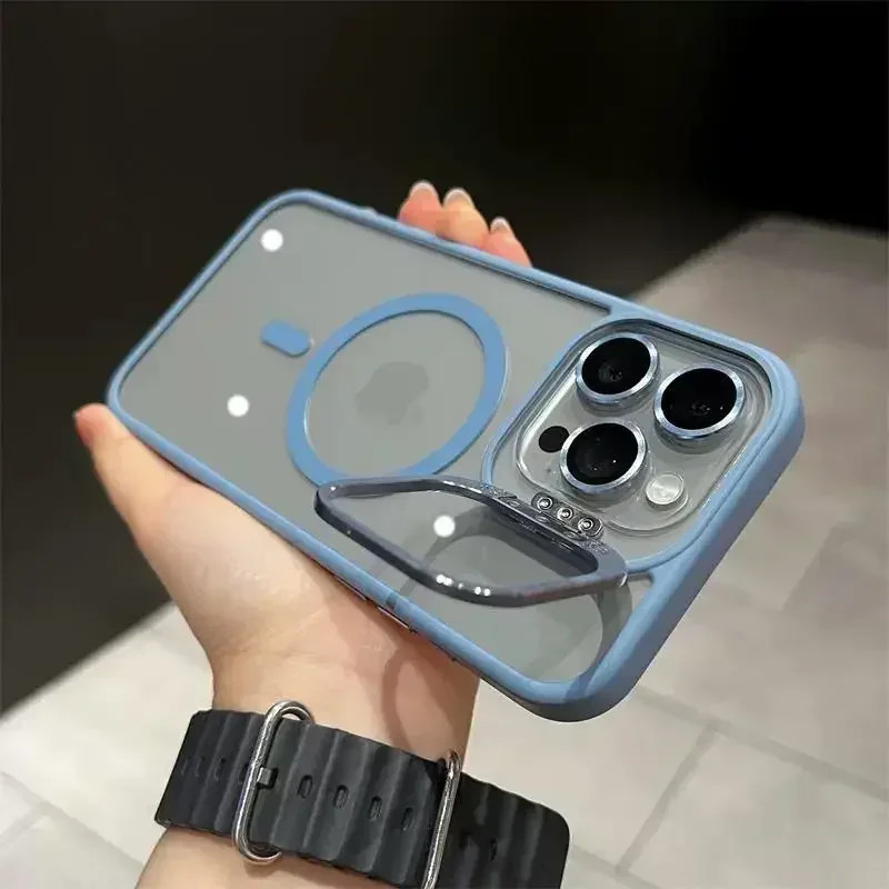 Funda de tel&eacute;fono magn&eacute;tica de lujo a prueba de golpes para iPhone 16, 15, 14, 13, 12, 11, 17 Pro Max, Funda protectora de lente de cristal con soporte Magsafe