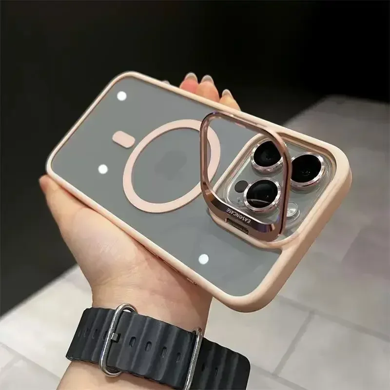 Funda de tel&eacute;fono magn&eacute;tica de lujo a prueba de golpes para iPhone 16, 15, 14, 13, 12, 11, 17 Pro Max, Funda protectora de lente de cristal con soporte Magsafe