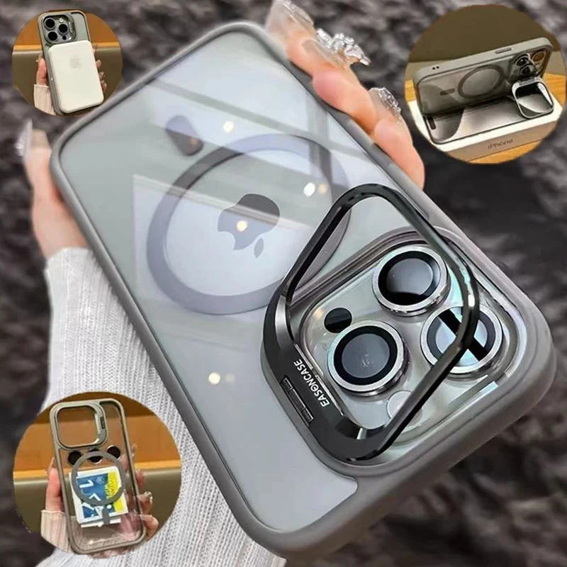 Funda de tel&eacute;fono magn&eacute;tica de lujo a prueba de golpes para iPhone 16, 15, 14, 13, 12, 11, 17 Pro Max, Funda protectora de lente de cristal con soporte Magsafe