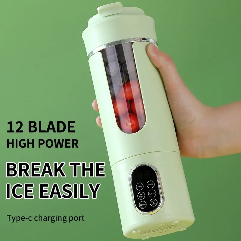 Nuevo Exprimidor port&aacute;til de 530ml, inal&aacute;mbrico, con carga USB, hielo triturado, jugo el&eacute;ctrico, 12 hojas, 4 engranajes, 7,4 V, Mini licuadora de jugo fresco