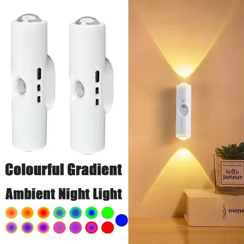 Luz nocturna inteligente con gradiente RGB, l&aacute;mpara de pared recargable con Sensor de movimiento magn&eacute;tico para dormitorio, ba&ntilde;o, armario, jard&iacute;n, decoraci&oacute;n del hogar