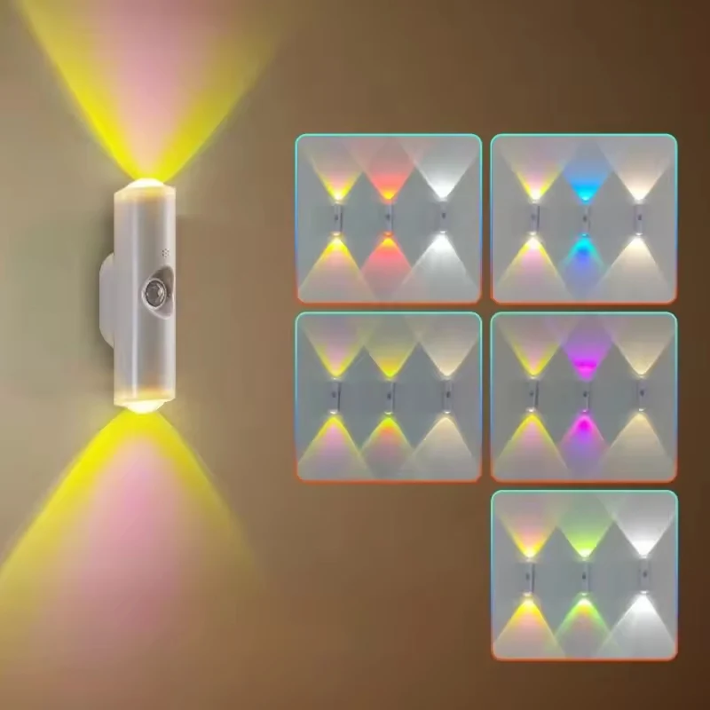 Luz nocturna inteligente con gradiente RGB, l&aacute;mpara de pared recargable con Sensor de movimiento magn&eacute;tico para dormitorio, ba&ntilde;o, armario, jard&iacute;n, decoraci&oacute;n del hogar