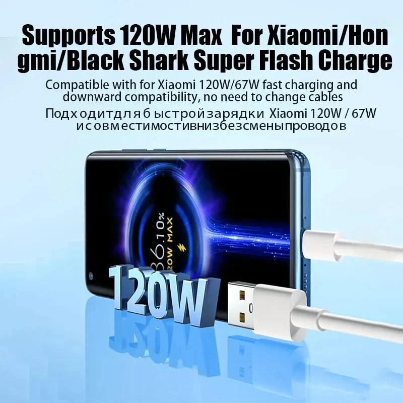 Cargador de pared USB r&aacute;pido 6A 120W EU para Xiaomi 11 12 13 14 15 Ultra Redmi Note 11T 12 13 POCO F6 X5 Pro, cable de carga turbo tipo C