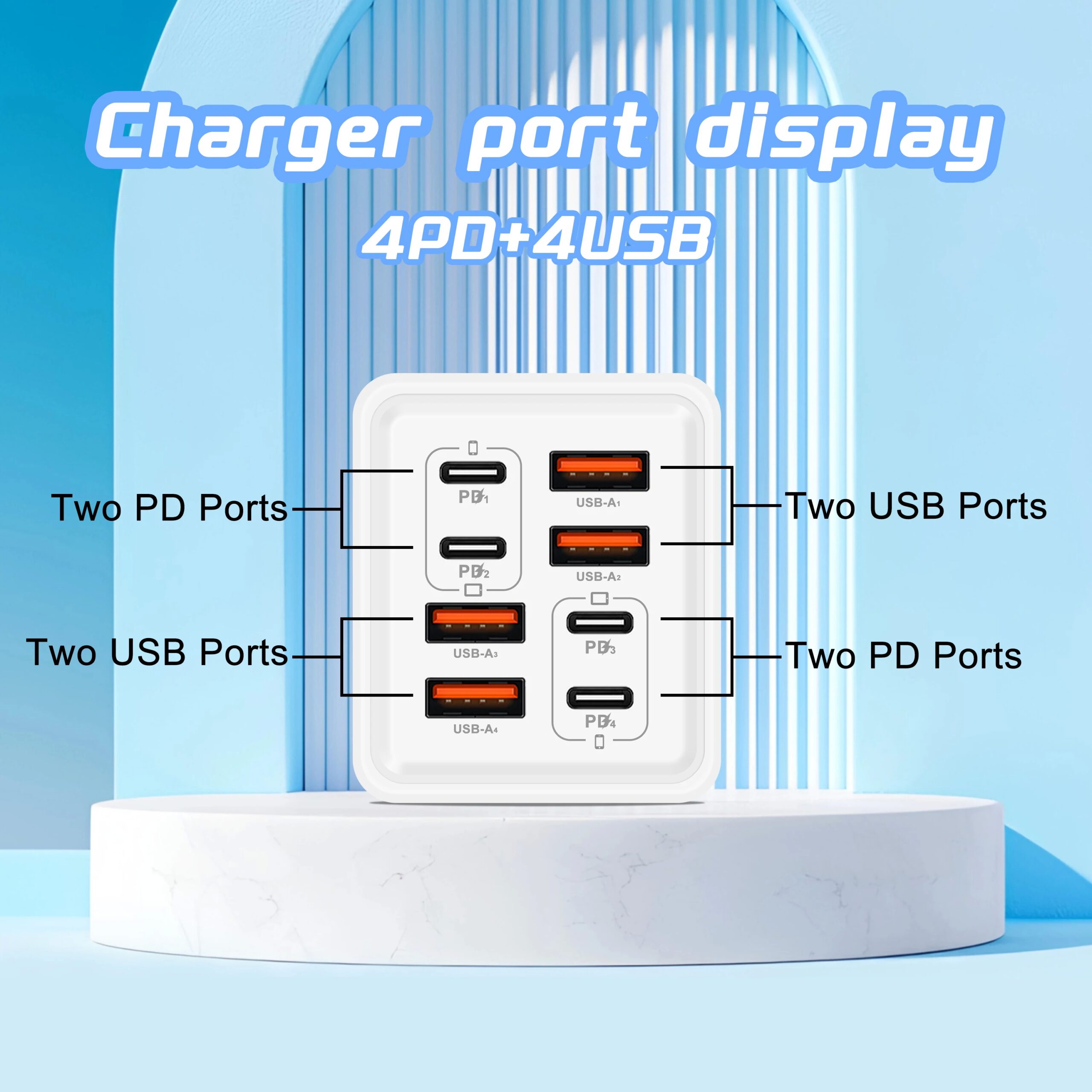 Cargador USB C Gan de 240w, 8 en 1, Cargador R&aacute;pido para Tel&eacute;fono, Adaptador de Corriente para iPhone, Samsung, Xiaomi, Tipo C, Enchufe Europeo/Estadounidense, Cargador de Pared