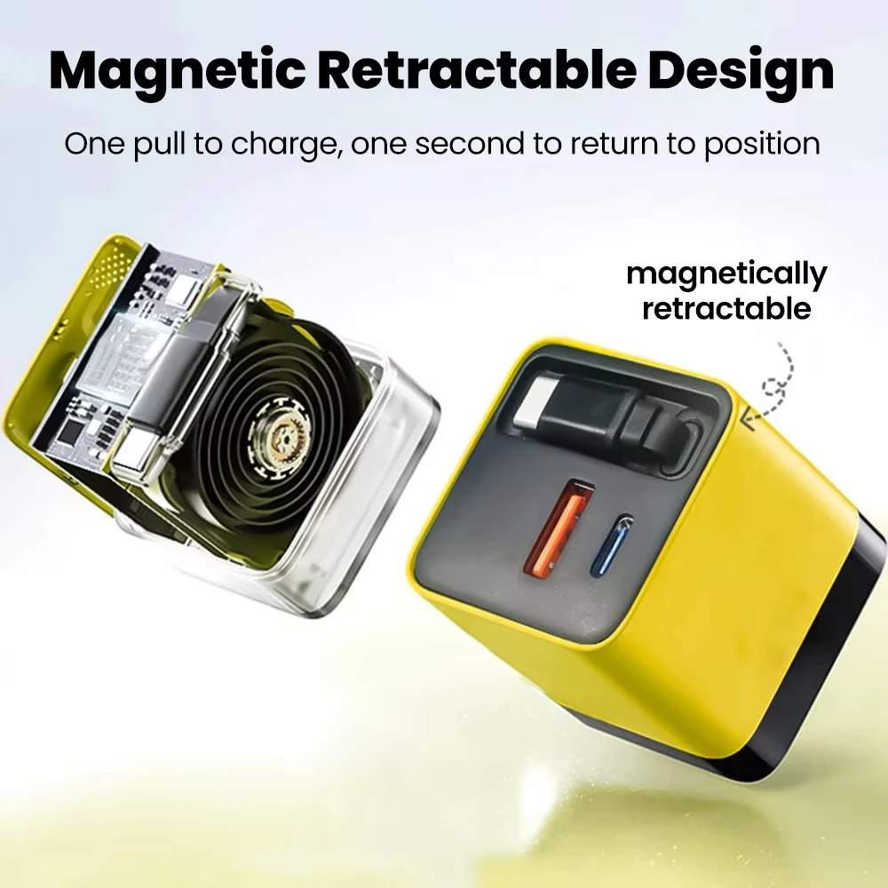 Cargador USB de 80W con Cable Tipo C Retr&aacute;ctil, Cargador USB C para iPhone 16 15 Huawei iPad Laptop, Cargador R&aacute;pido para Tel&eacute;fono M&oacute;vil Tipo C