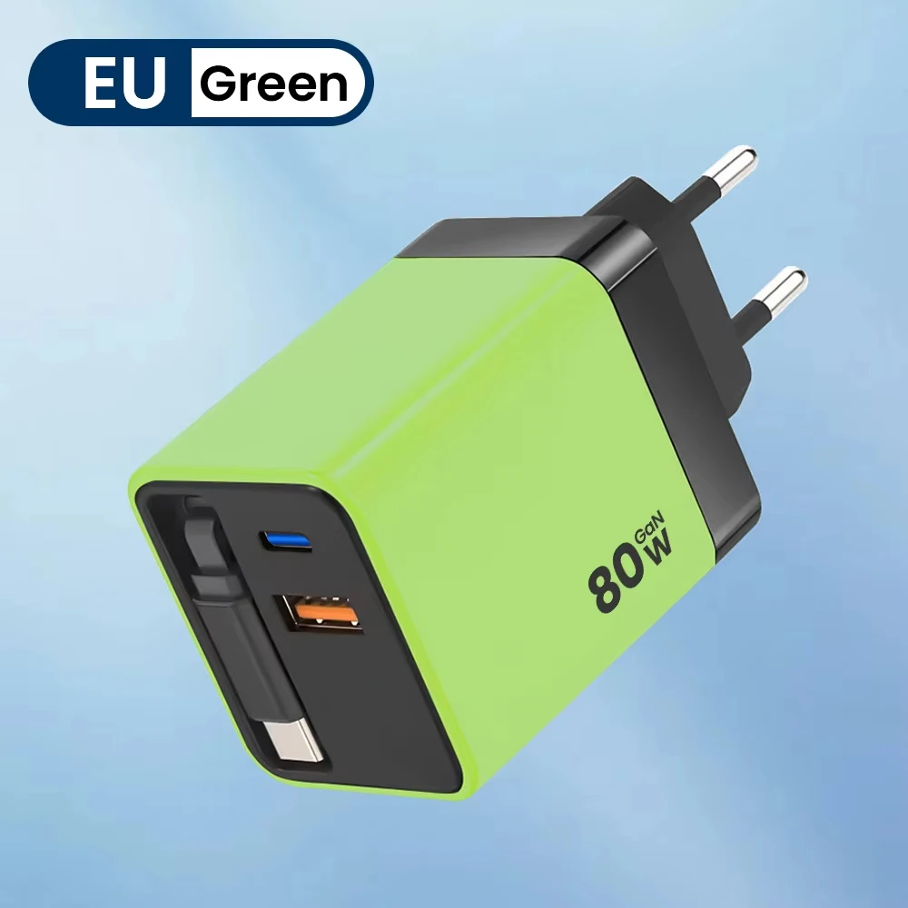 Cargador USB de 80W con Cable Tipo C Retr&aacute;ctil, Cargador USB C para iPhone 16 15 Huawei iPad Laptop, Cargador R&aacute;pido para Tel&eacute;fono M&oacute;vil Tipo C