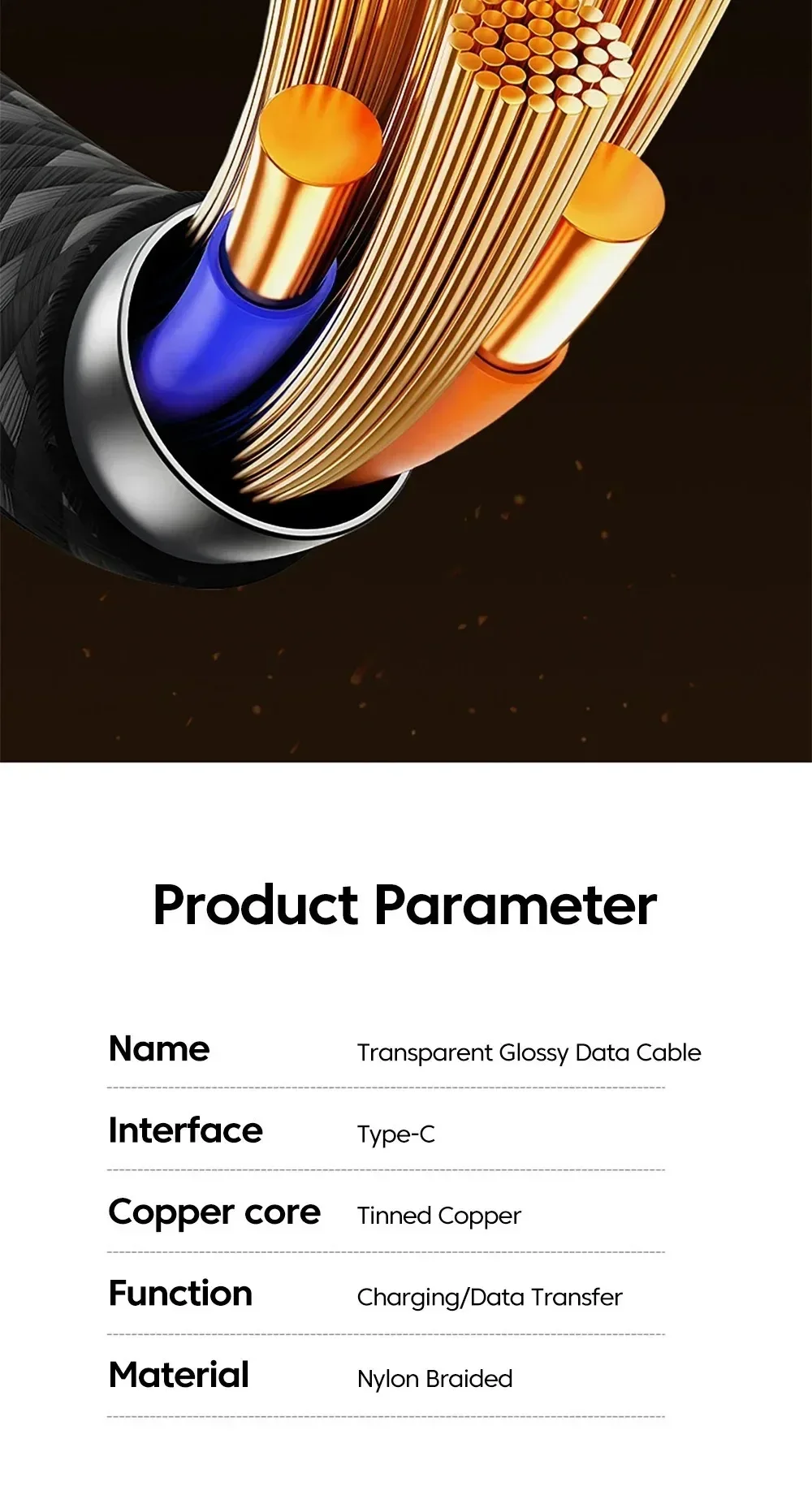 Cable de carga r&aacute;pida tipo C de 240W, trenzado de nailon con luz LED, Cable de carga de alta velocidad para iphone, Samsung, Huawei, Cable de datos duradero