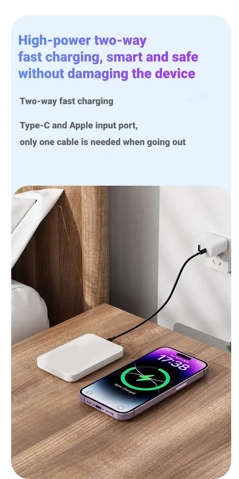 Cargador Port&aacute;til Magn&eacute;tico de 20000mAh, Banco de Energ&iacute;a de Carga R&aacute;pida de 22.5W con Cable de Carga Integrado, Universal para iPhone y Android