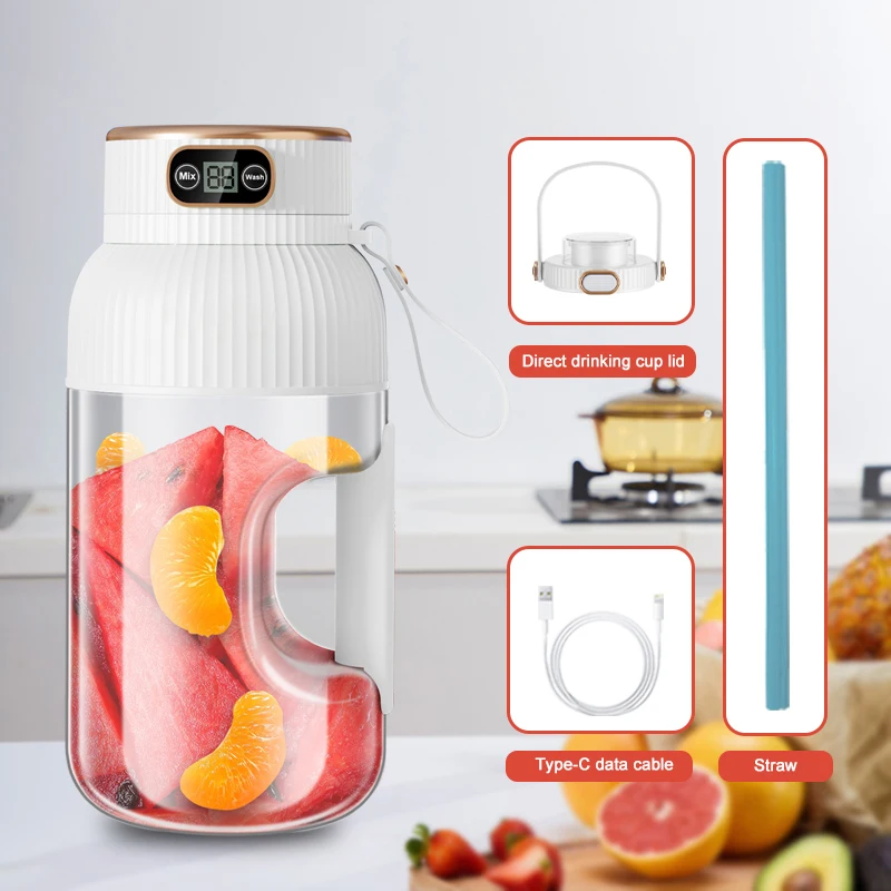 Licuadora exprimidora port&aacute;til de 1000ML, exprimidor de frutas con carga USB, taza de jugo de fruta de naranja y lim&oacute;n, licuadora de batidos, herramientas de cocina