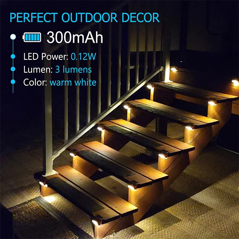 Paquete de 2/4/8/16 luces solares para cubierta, luces LED impermeables para exteriores con energ&iacute;a Solar, luces de paso para cubiertas, escaleras, Patio, decoraci&oacute;n de jard&iacute;n