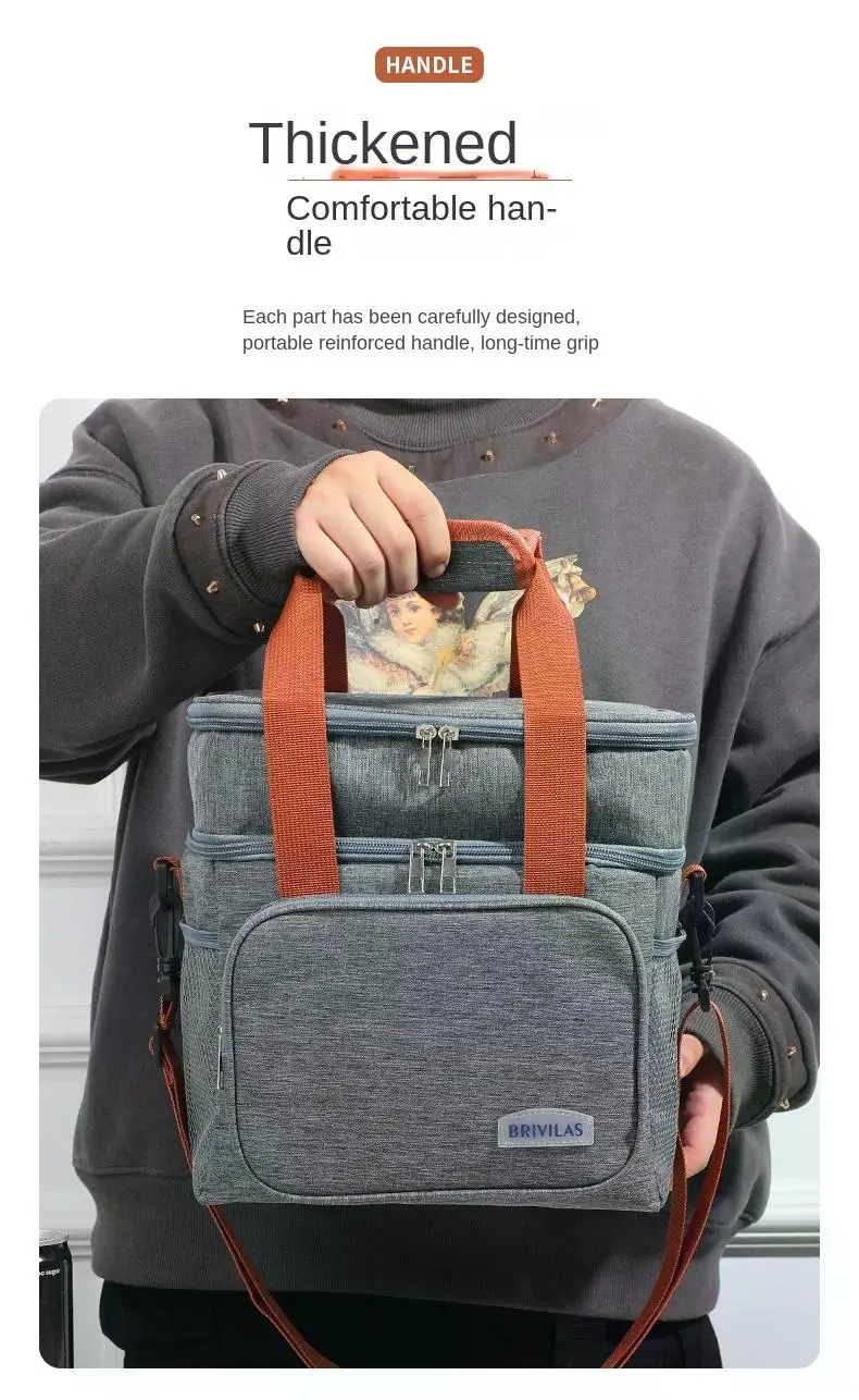 Bolsa de almuerzo t&eacute;rmica port&aacute;til, bolsas enfriadoras de alimentos para Picnic, estuche aislado, bolsa de almuerzo duradera impermeable para oficina, caja de refrigeraci&oacute;n con correa para el hombro