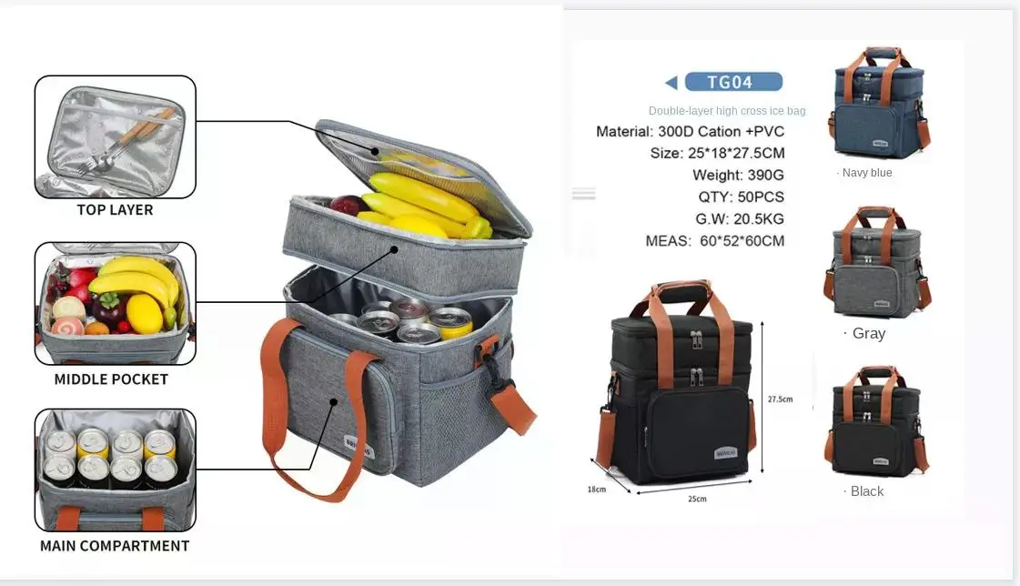 Bolsa de almuerzo t&eacute;rmica port&aacute;til, bolsas enfriadoras de alimentos para Picnic, estuche aislado, bolsa de almuerzo duradera impermeable para oficina, caja de refrigeraci&oacute;n con correa para el hombro