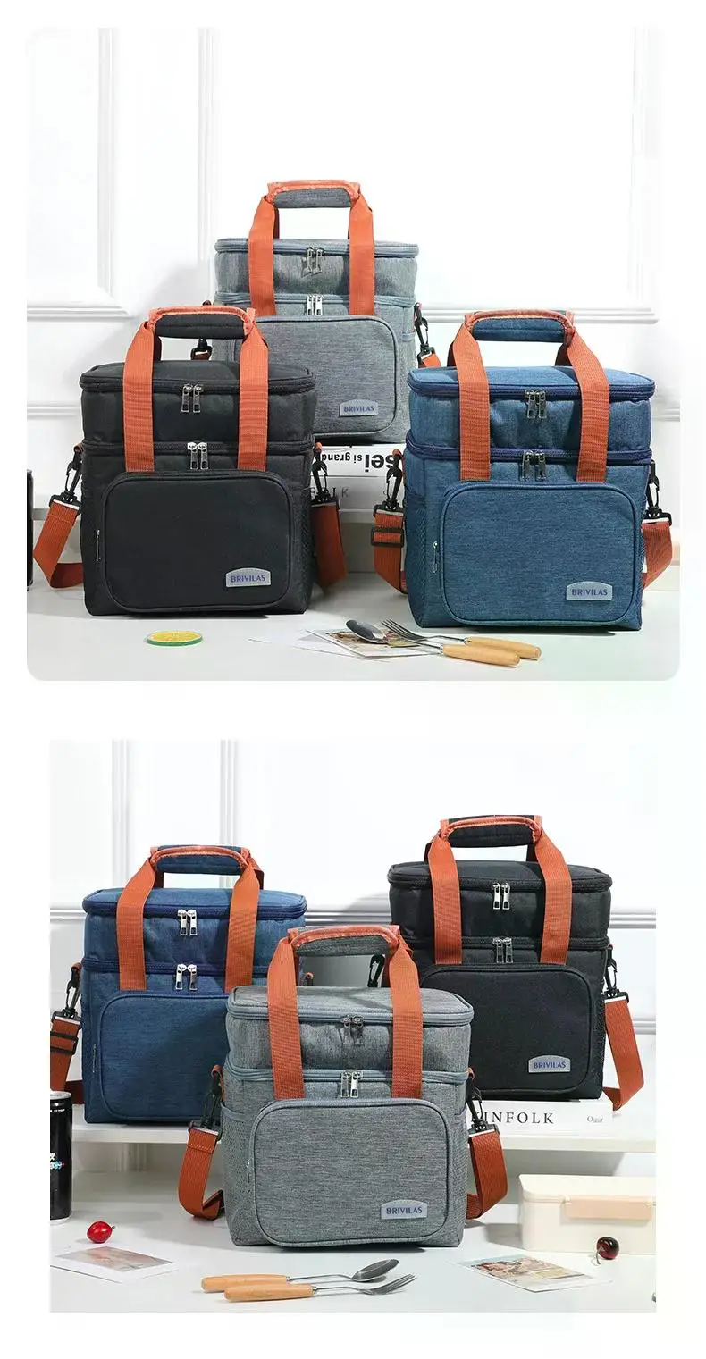 Bolsa de almuerzo t&eacute;rmica port&aacute;til, bolsas enfriadoras de alimentos para Picnic, estuche aislado, bolsa de almuerzo duradera impermeable para oficina, caja de refrigeraci&oacute;n con correa para el hombro
