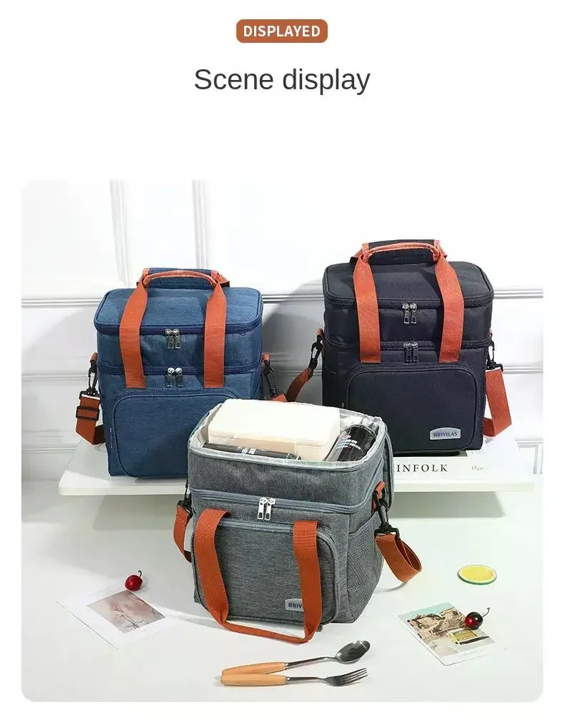 Bolsa de almuerzo t&eacute;rmica port&aacute;til, bolsas enfriadoras de alimentos para Picnic, estuche aislado, bolsa de almuerzo duradera impermeable para oficina, caja de refrigeraci&oacute;n con correa para el hombro