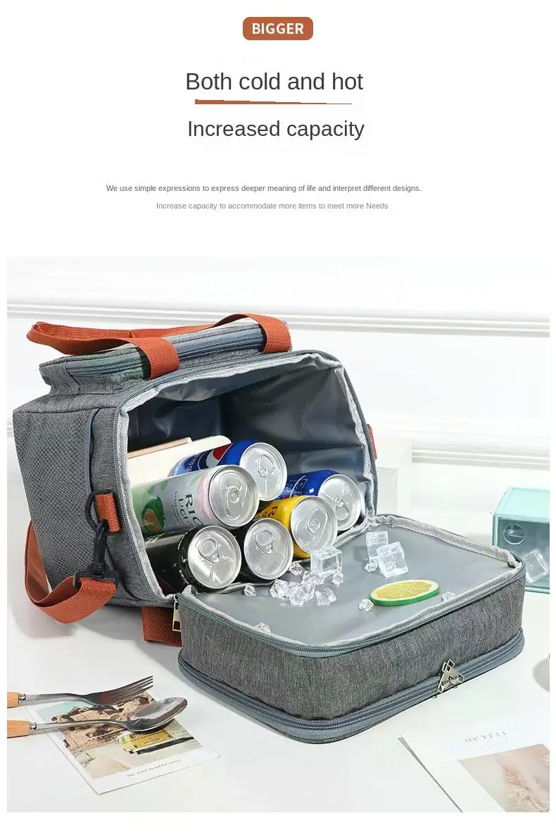 Bolsa de almuerzo t&eacute;rmica port&aacute;til, bolsas enfriadoras de alimentos para Picnic, estuche aislado, bolsa de almuerzo duradera impermeable para oficina, caja de refrigeraci&oacute;n con correa para el hombro