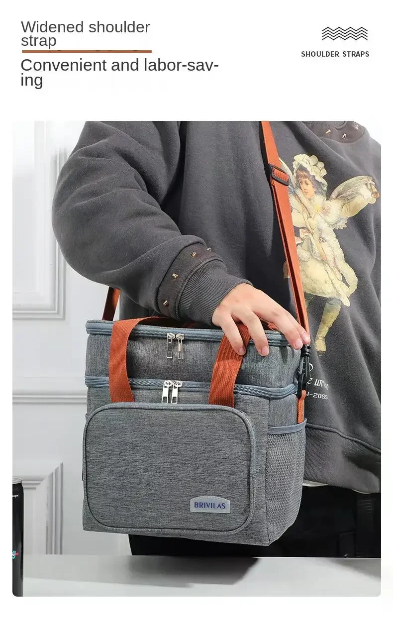 Bolsa de almuerzo t&eacute;rmica port&aacute;til, bolsas enfriadoras de alimentos para Picnic, estuche aislado, bolsa de almuerzo duradera impermeable para oficina, caja de refrigeraci&oacute;n con correa para el hombro