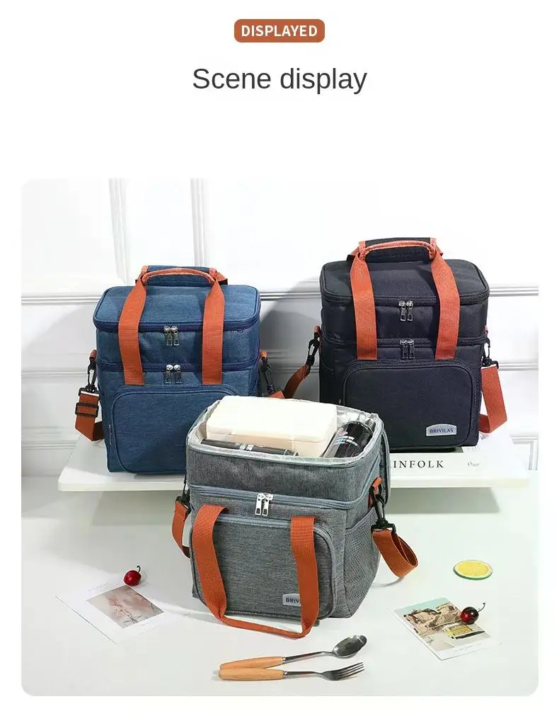Bolsa de almuerzo t&eacute;rmica port&aacute;til, bolsas enfriadoras de alimentos para Picnic, estuche aislado, bolsa de almuerzo duradera impermeable para oficina, caja de refrigeraci&oacute;n con correa para el hombro