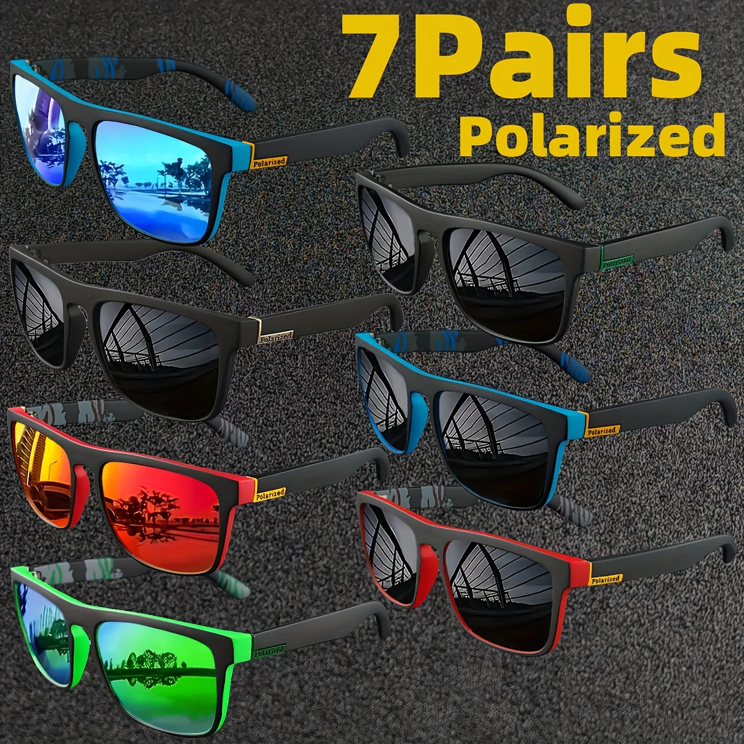 7 pares de gafas de sol polarizadas cuadradas, gafas de sol antideslumbrantes para fiesta de verano, vacaciones, viajes, conducci&oacute;n, gafas de pesca
