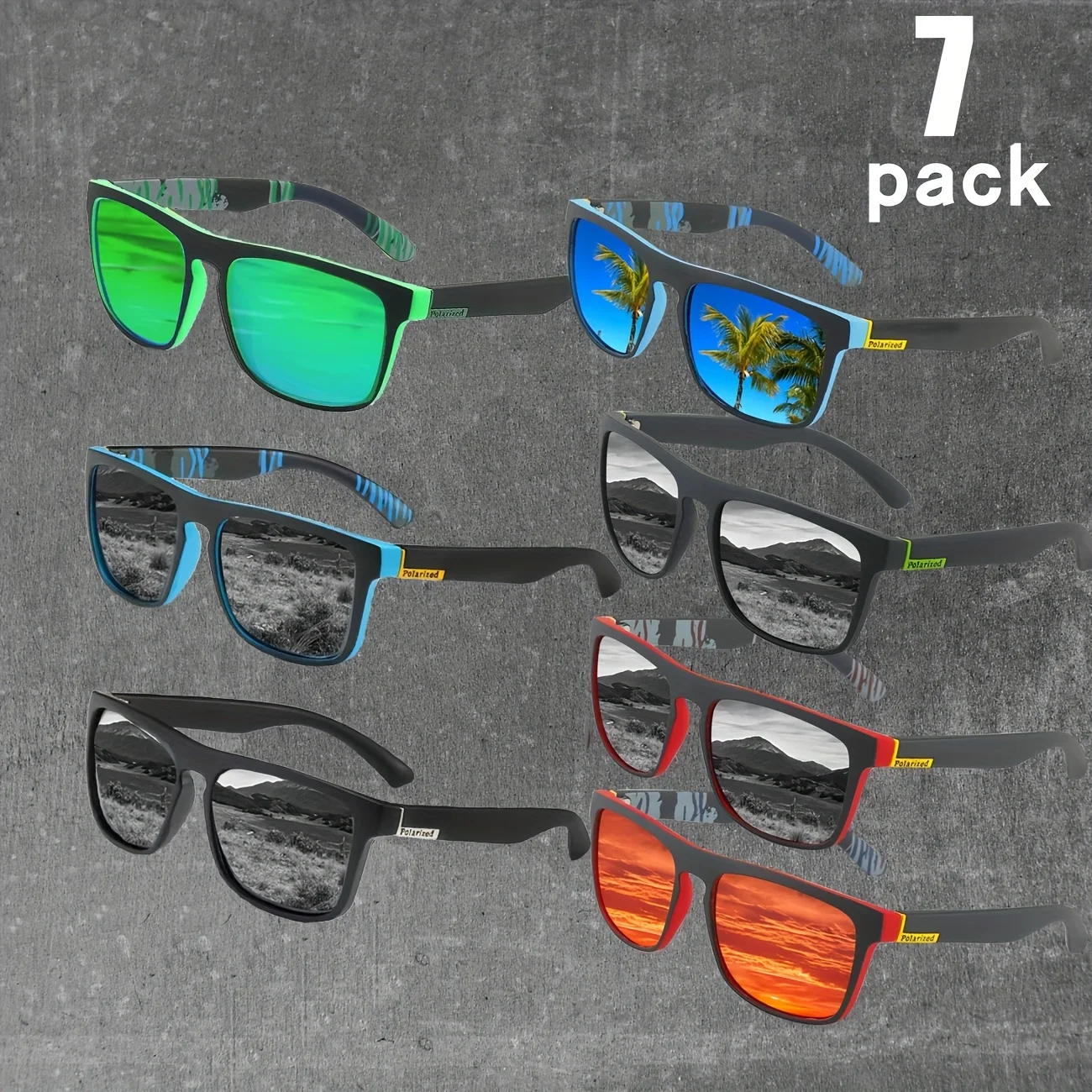 7 pares de gafas de sol polarizadas cuadradas, gafas de sol antideslumbrantes para fiesta de verano, vacaciones, viajes, conducci&oacute;n, gafas de pesca