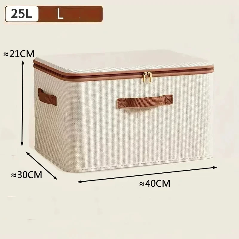 Caja de almacenamiento grande para el hogar, caja organizadora de almacenamiento con cremallera de lino y algod&oacute;n de carcasa dura resistente con tapa para ropa, juguetes, mantas