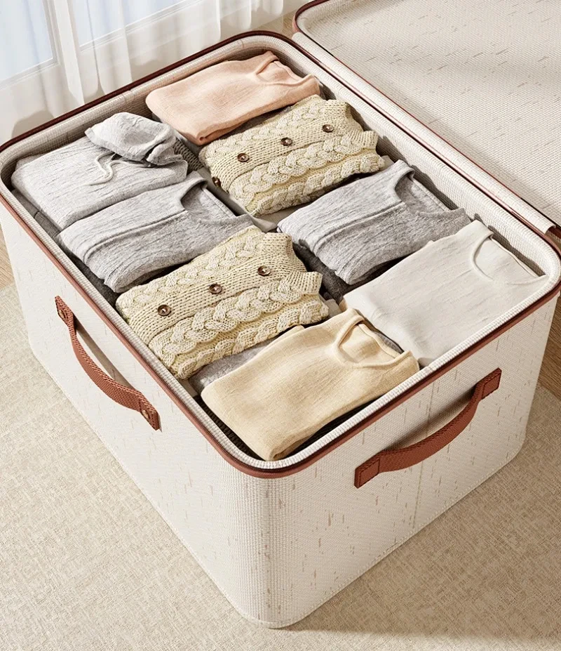 Caja de almacenamiento grande para el hogar, caja organizadora de almacenamiento con cremallera de lino y algod&oacute;n de carcasa dura resistente con tapa para ropa, juguetes, mantas