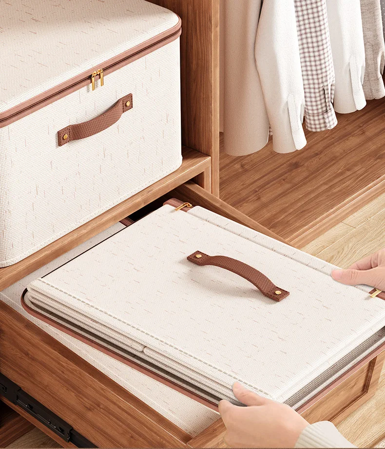 Caja de almacenamiento grande para el hogar, caja organizadora de almacenamiento con cremallera de lino y algod&oacute;n de carcasa dura resistente con tapa para ropa, juguetes, mantas