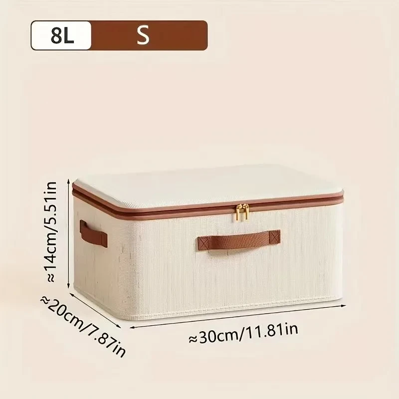 Caja de almacenamiento grande para el hogar, caja organizadora de almacenamiento con cremallera de lino y algod&oacute;n de carcasa dura resistente con tapa para ropa, juguetes, mantas