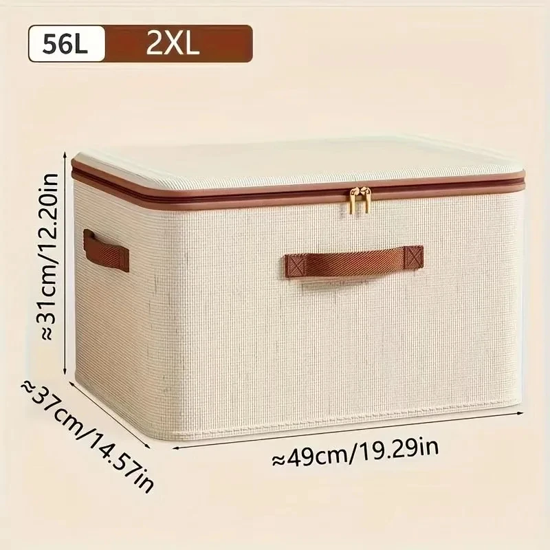 Caja de almacenamiento grande para el hogar, caja organizadora de almacenamiento con cremallera de lino y algod&oacute;n de carcasa dura resistente con tapa para ropa, juguetes, mantas