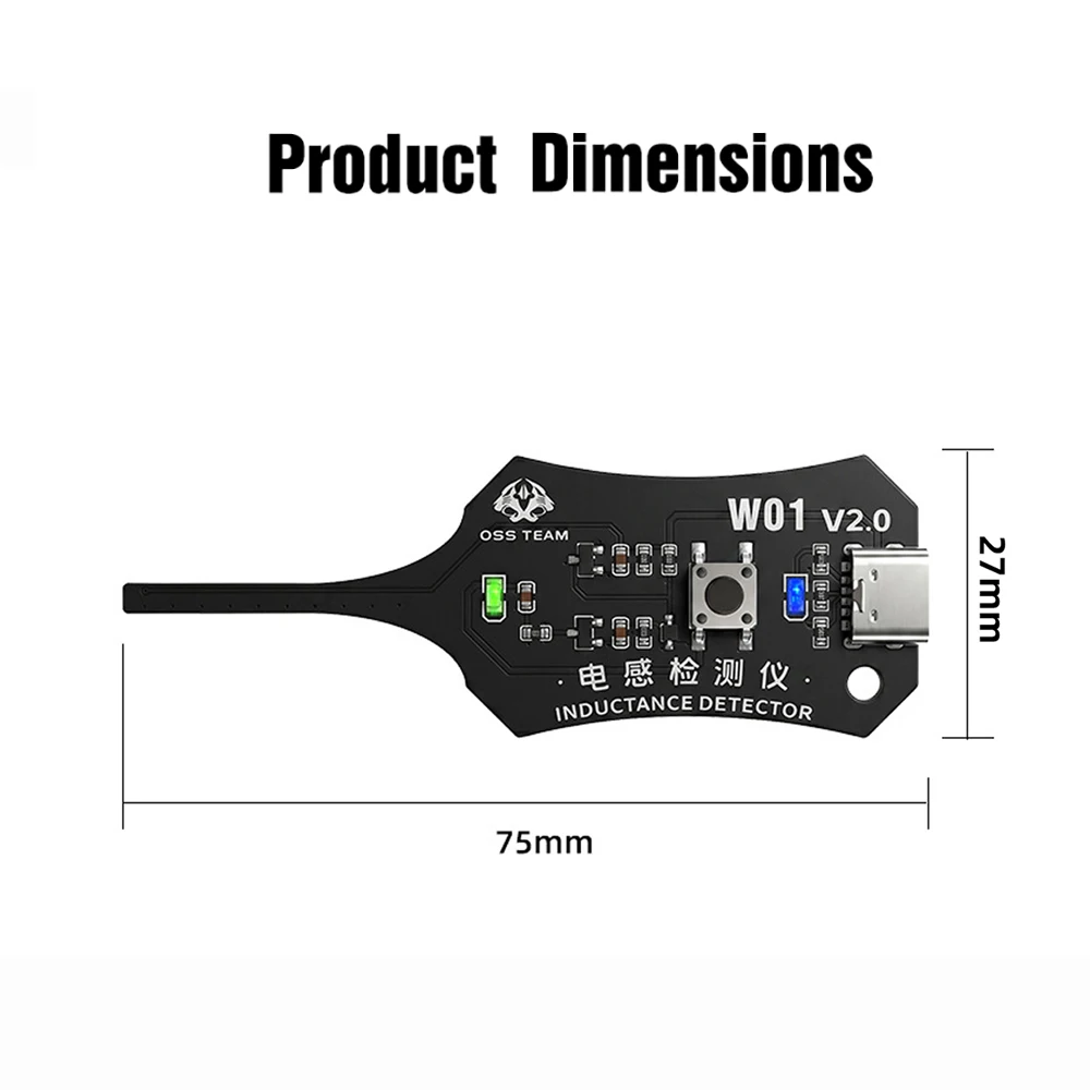 Detector de Inductancia Port&aacute;til W01 con Detecci&oacute;n R&aacute;pida de Fallas Tipo-C para Bobinas de Placa Base y Reparaci&oacute;n de Componentes Electr&oacute;nicos