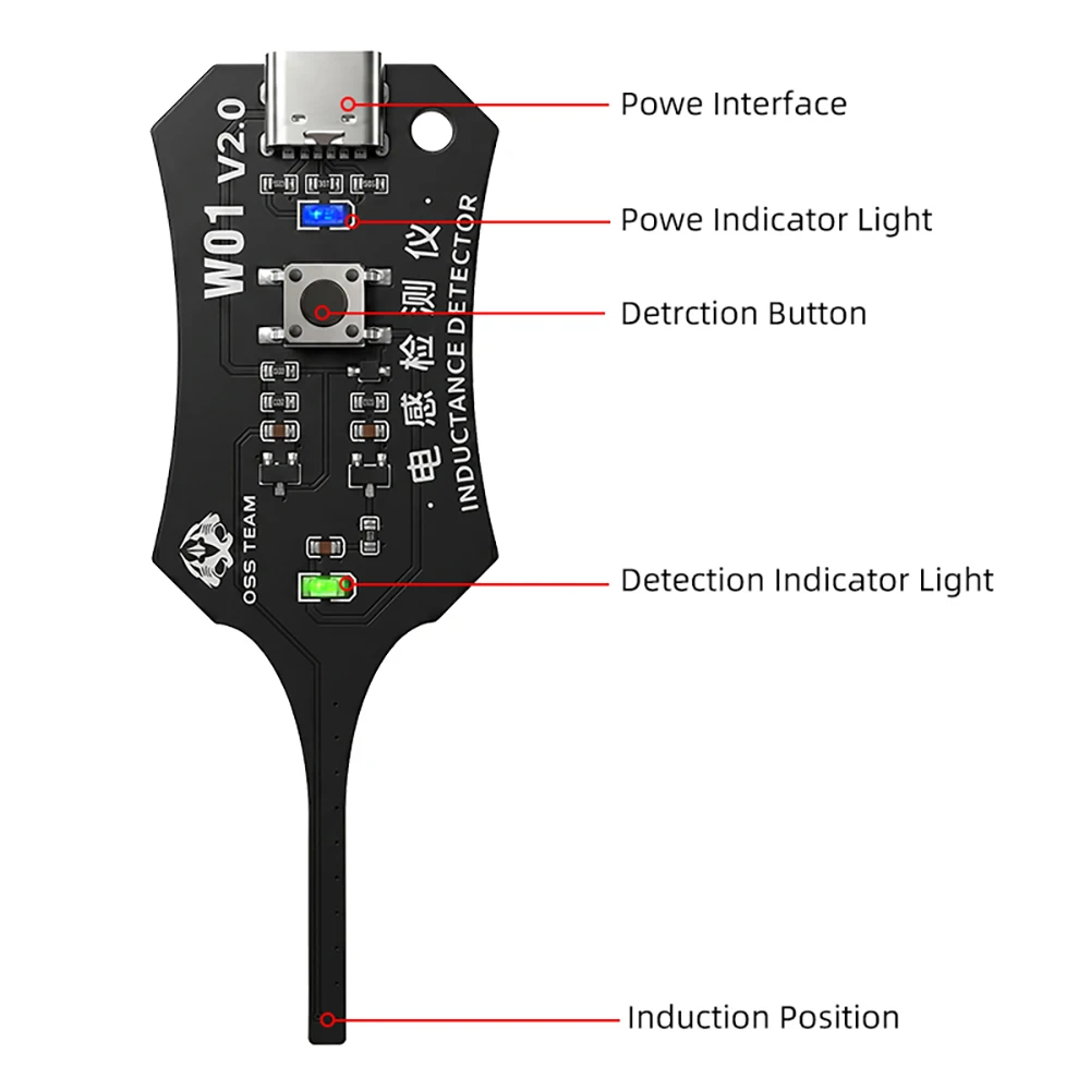 Detector de Inductancia Port&aacute;til W01 con Detecci&oacute;n R&aacute;pida de Fallas Tipo-C para Bobinas de Placa Base y Reparaci&oacute;n de Componentes Electr&oacute;nicos