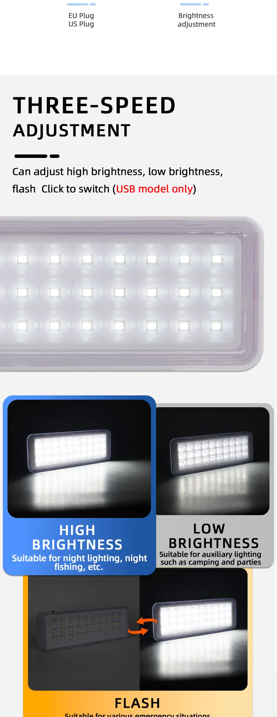 L&aacute;mpara de emergencia recargable de 30LED regulable, 3 modos, luces de reparaci&oacute;n nocturna para exteriores, linterna port&aacute;til para acampar para uso en cortes de energ&iacute;a