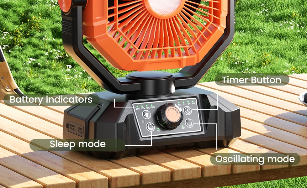 Ventilador de Camping de 20000mAh con Linterna LED, Ventilador de Escritorio de 8 Velocidades con Control Remoto, Ventilador Port&aacute;til para Exteriores con Gancho para Tiendas de Campa&ntilde;a, Cortes de Ener