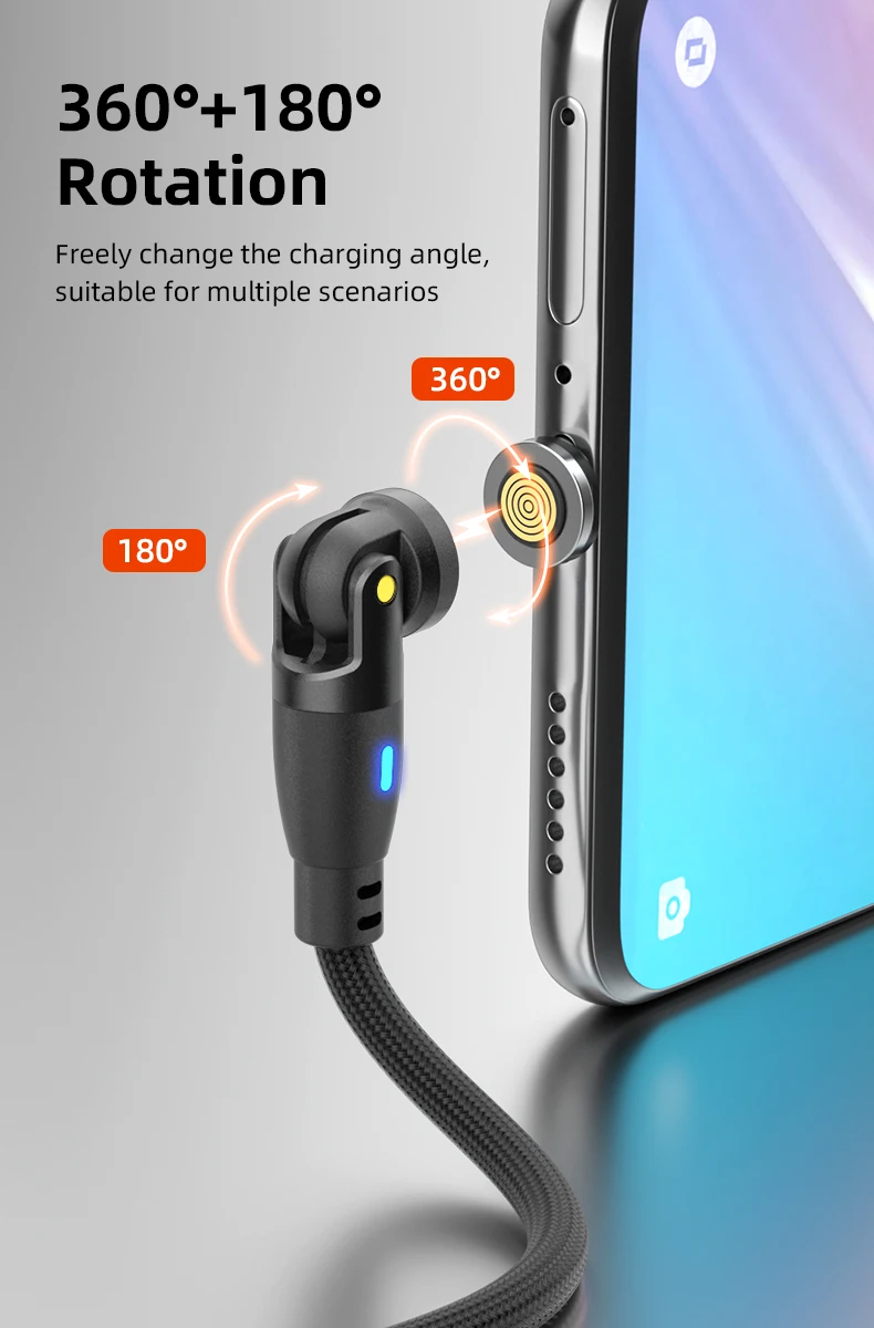 AUFU 100W Cable magn&eacute;tico USB tipo C 5A Cable Micro tipo C de carga r&aacute;pida para Macbook Samsung para iPhone Cable cargador magn&eacute;tico