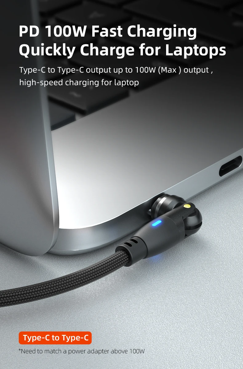 AUFU 100W Cable magn&eacute;tico USB tipo C 5A Cable Micro tipo C de carga r&aacute;pida para Macbook Samsung para iPhone Cable cargador magn&eacute;tico