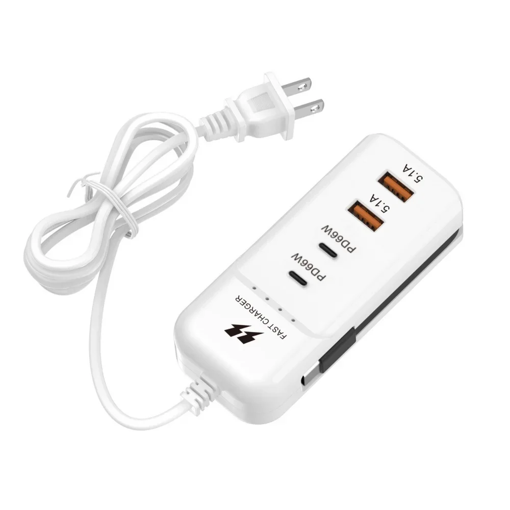 Cargadores USB de pared de carga r&aacute;pida PD de 66W, adaptador de concentrador USB, 4 puertos USB tipo C, enchufe de extensi&oacute;n para UE, EE. UU., Reino Unido, Cable tipo C