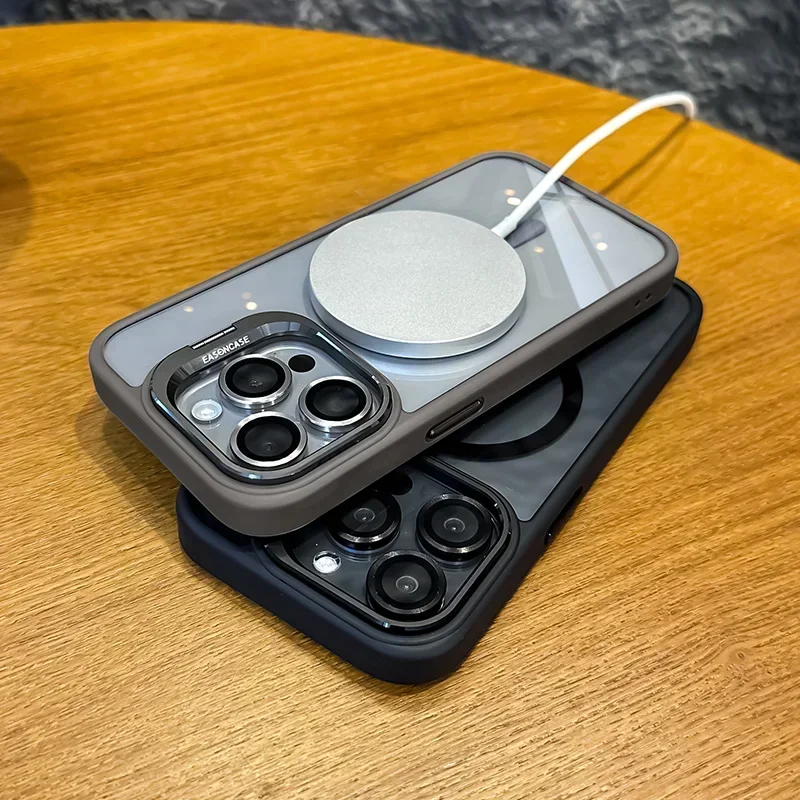 Funda de tel&eacute;fono magn&eacute;tica de lujo a prueba de golpes para iPhone 16 15 14 13 12 11 Pro Max Plus Pro Funda con soporte de protecci&oacute;n de lente de vidrio contraportada