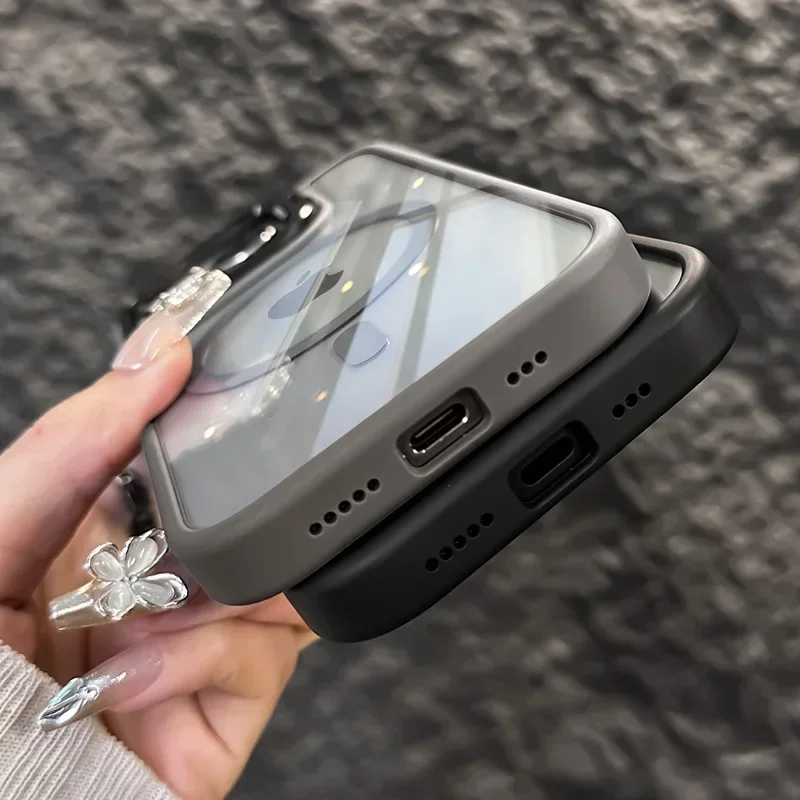 Funda de tel&eacute;fono magn&eacute;tica de lujo a prueba de golpes para iPhone 16 15 14 13 12 11 Pro Max Plus Pro Funda con soporte de protecci&oacute;n de lente de vidrio contraportada