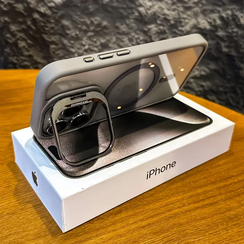 Funda de tel&eacute;fono magn&eacute;tica de lujo a prueba de golpes para iPhone 16 15 14 13 12 11 Pro Max Plus Pro Funda con soporte de protecci&oacute;n de lente de vidrio contraportada