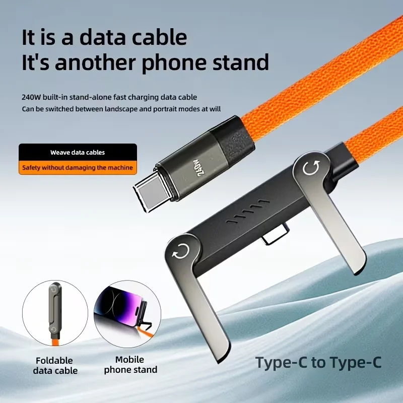 Cable USB C a Tipo-C de &Aacute;ngulo Recto, 240W, Carga R&aacute;pida, Cable de Datos con Soporte Integrado para Tel&eacute;fono, para iPhone, Samsung, Xiaomi