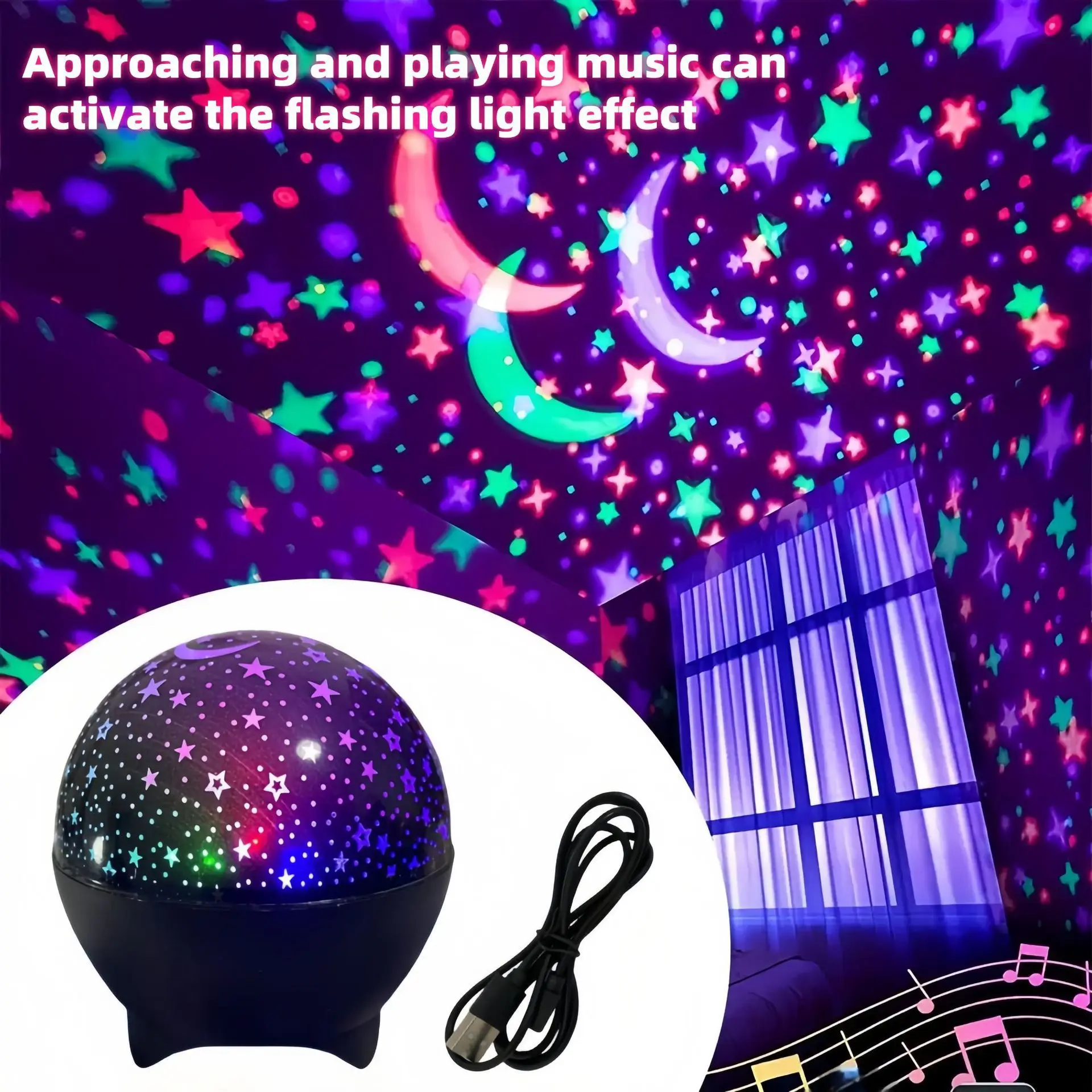 Luz Nocturna LED, Proyector de Cielo Estrellado, Galaxia y Luna, Cambio Autom&aacute;tico de Color, USB 5V RGB, Luz Ambiental para Habitaci&oacute;n Infantil, Fiesta de Cumplea&ntilde;os