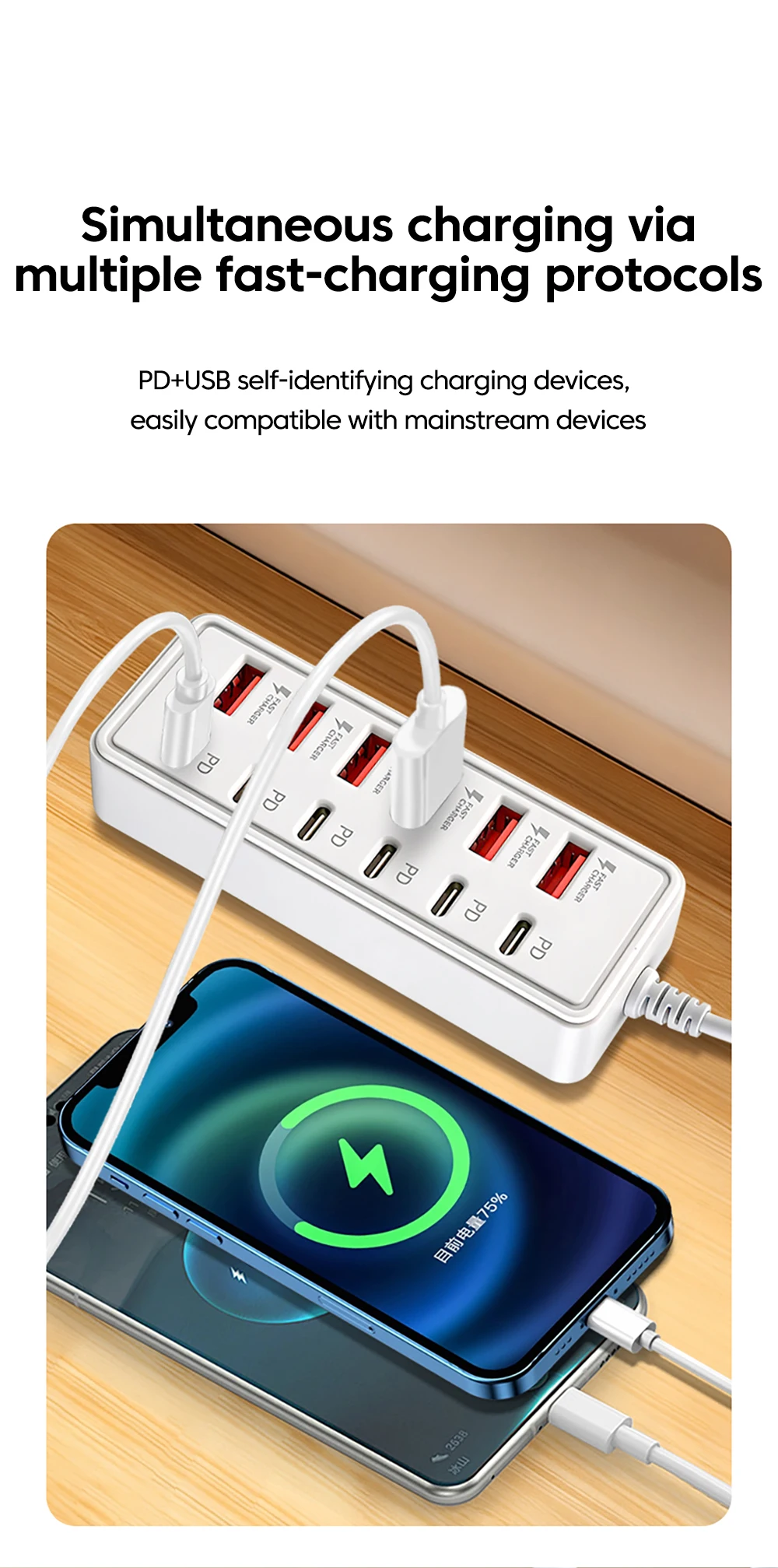 Estaci&oacute;n de carga USB 12 en 1, 6 puertos USB-A, 6 puertos USB-C, cargador r&aacute;pido, adaptador de enchufe con m&uacute;ltiples puertos y cable HUB para el hogar y la oficina.