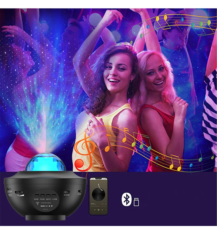 Proyector LED de cielo estrellado y galaxia, luz nocturna, reproductor de m&uacute;sica BT, control remoto, enchufe USB, luz ambiental de olas oce&aacute;nicas, regalo de cumplea&ntilde;os para ni&ntilde;os
