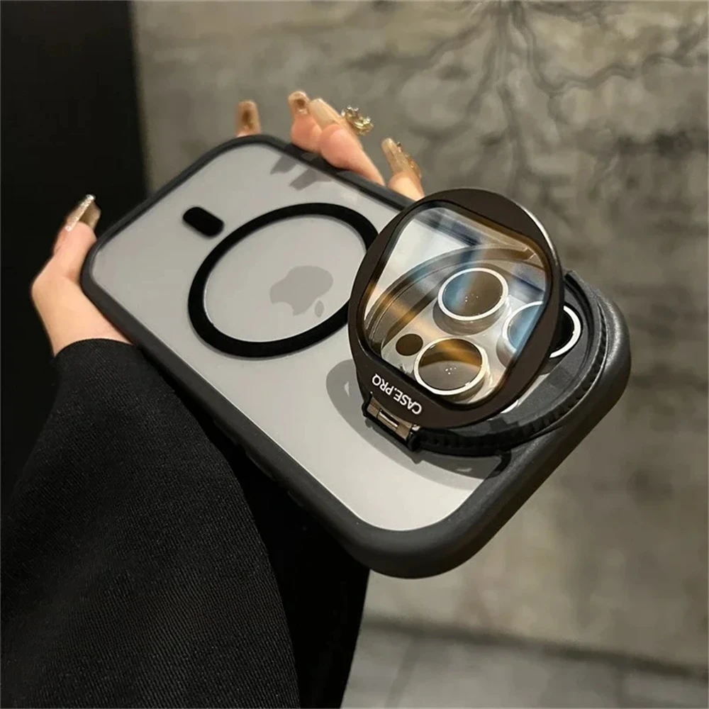 Soporte plegable con protecci&oacute;n para lente de c&aacute;mara, compatible con fundas magn&eacute;ticas MagSafe para iPhone 15, 11, 12, 13, 14, 16, 17 Pro Max Plus, cubierta transparente