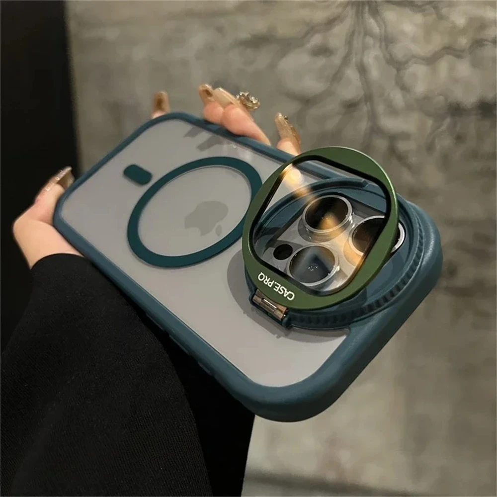 Soporte plegable con protecci&oacute;n para lente de c&aacute;mara, compatible con fundas magn&eacute;ticas MagSafe para iPhone 15, 11, 12, 13, 14, 16, 17 Pro Max Plus, cubierta transparente