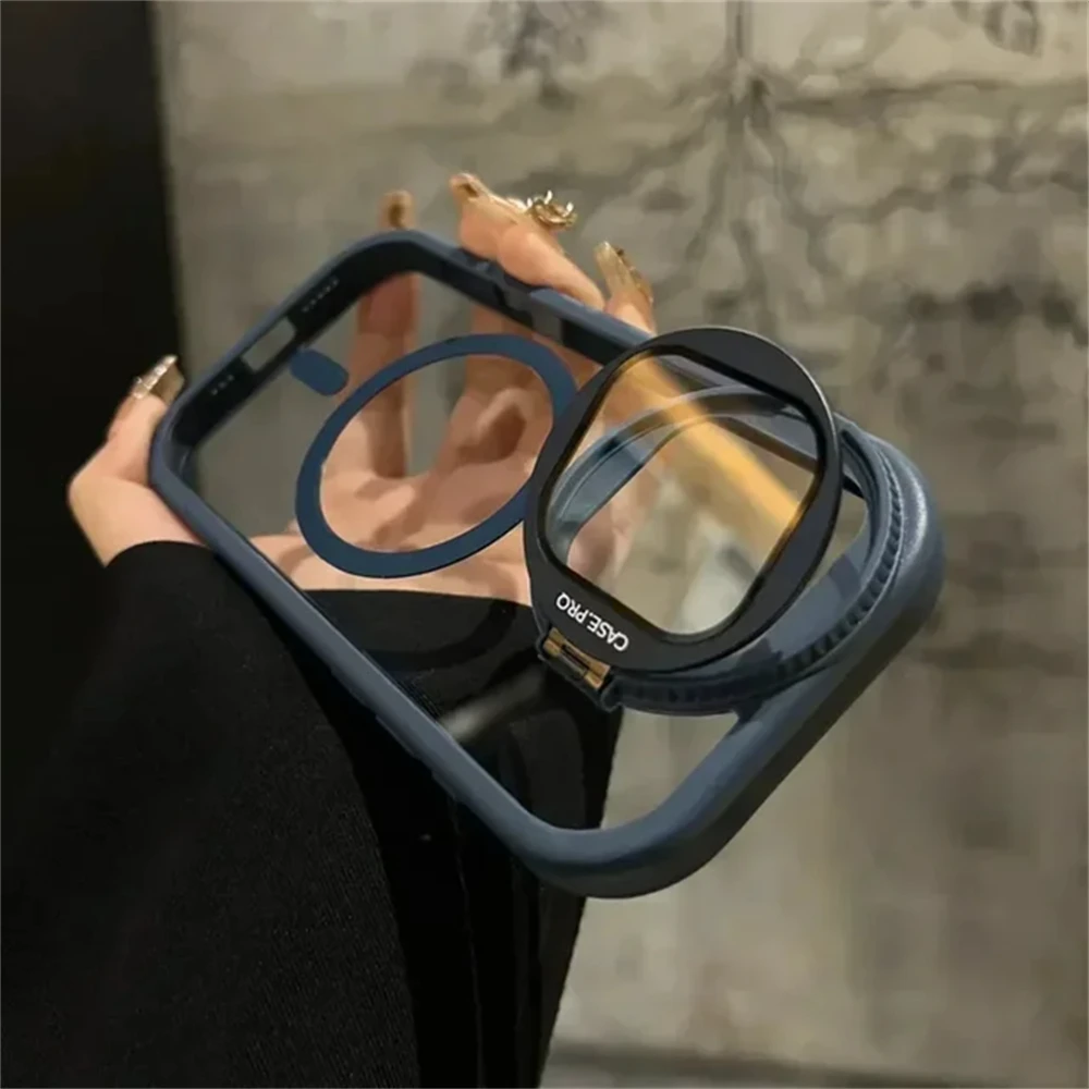 Soporte plegable con protecci&oacute;n para lente de c&aacute;mara, compatible con fundas magn&eacute;ticas MagSafe para iPhone 15, 11, 12, 13, 14, 16, 17 Pro Max Plus, cubierta transparente