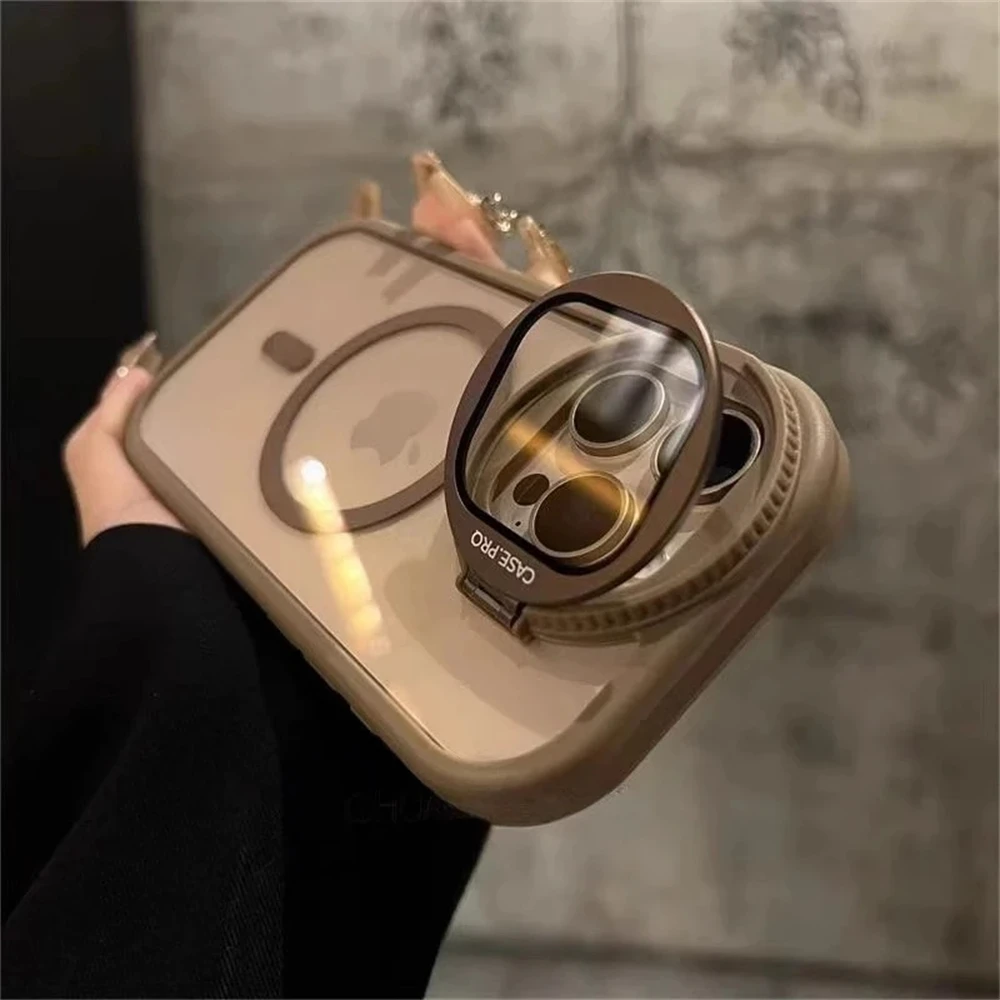 Soporte plegable con protecci&oacute;n para lente de c&aacute;mara, compatible con fundas magn&eacute;ticas MagSafe para iPhone 15, 11, 12, 13, 14, 16, 17 Pro Max Plus, cubierta transparente