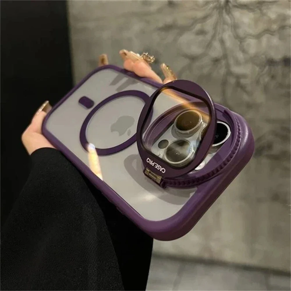 Soporte plegable con protecci&oacute;n para lente de c&aacute;mara, compatible con fundas magn&eacute;ticas MagSafe para iPhone 15, 11, 12, 13, 14, 16, 17 Pro Max Plus, cubierta transparente