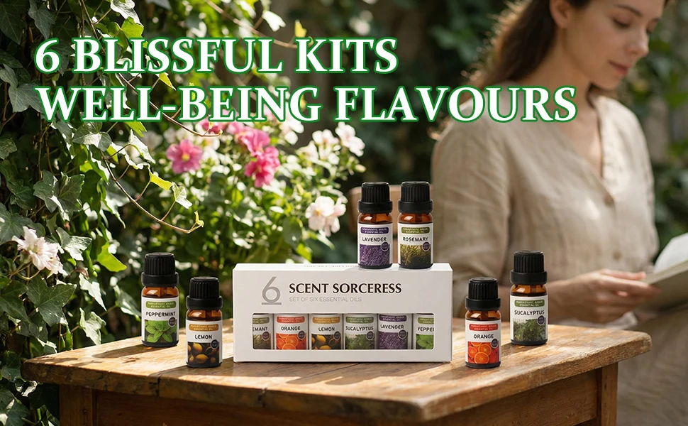 Set de 6 Aceites Esenciales para Aromaterapia y Masajes con Fragancias de Lim&oacute;n Puro, Naranja Dulce, Eucalipto, Lavanda, Menta y Romero