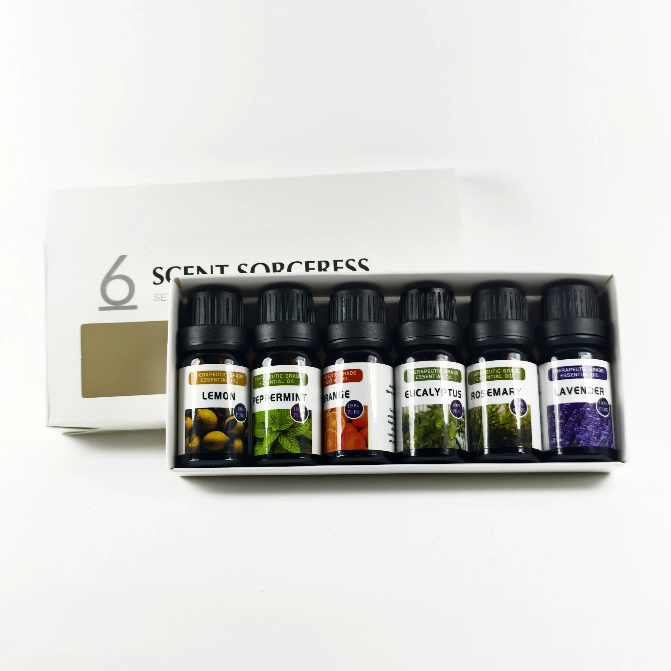 Set de 6 Aceites Esenciales para Aromaterapia y Masajes con Fragancias de Lim&oacute;n Puro, Naranja Dulce, Eucalipto, Lavanda, Menta y Romero