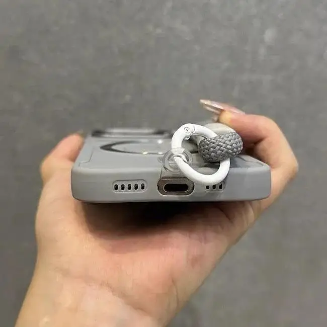 Soporte de lente abatible para Magsafe con funda con cord&oacute;n para mu&ntilde;eca para iPhone 14, 17, 15, 13, 16, 11, 12 Pro Max Air, funda a prueba de golpes de Color s&oacute;lido